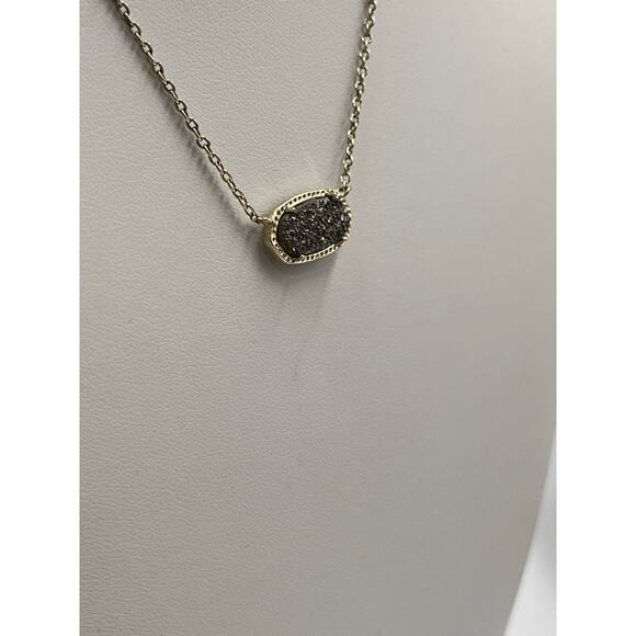 Kendra Scott Elisa Silver Gray Platinum Drusy Pendant Gold Plated Necklace - Picture 4 of 8